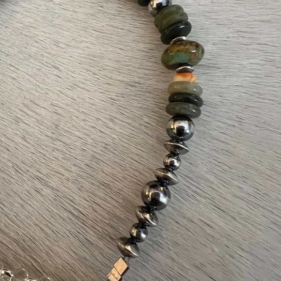 ❤️ 925 Desert Pearl Saucers Cerrillos Turquoise Moss Agate Spiny Bracelet 7+.75” - Picture 8 of 15